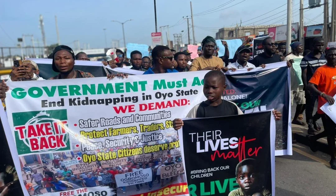Protesters brave the rain to demand action on abductions in Oyo