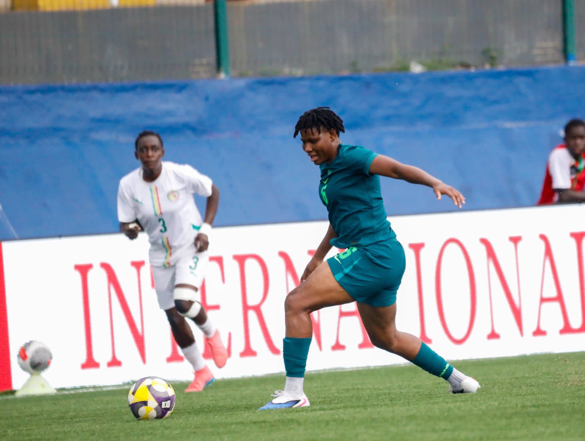 Joy Omewa celebrates scoring her first goals for Nigeria's Super Falcons