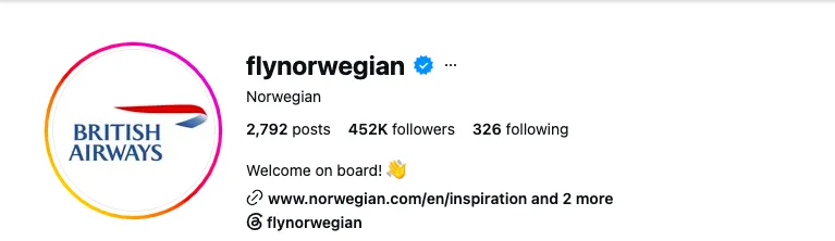 Norwegian Air Changes Instagram Logo to 'British Airways' After World Cup Bet Loss