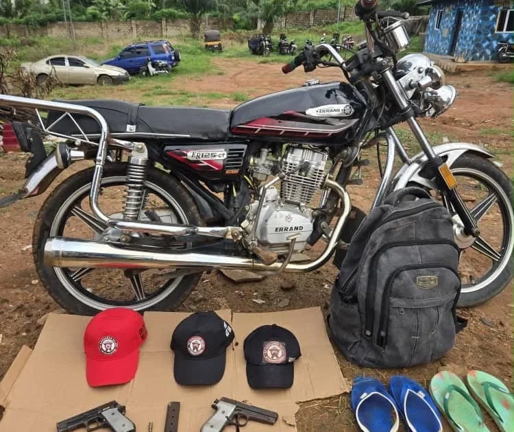 Police find guns and cult caps from left motorcycle in Anambra