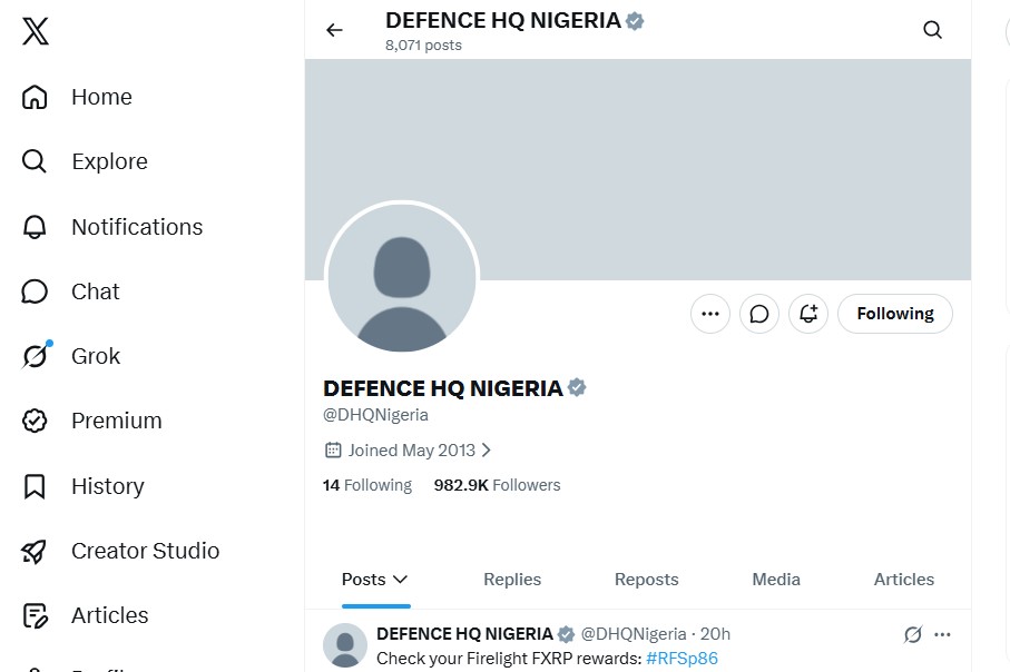 Nigerian Military's X Account Hacked, Public Warned