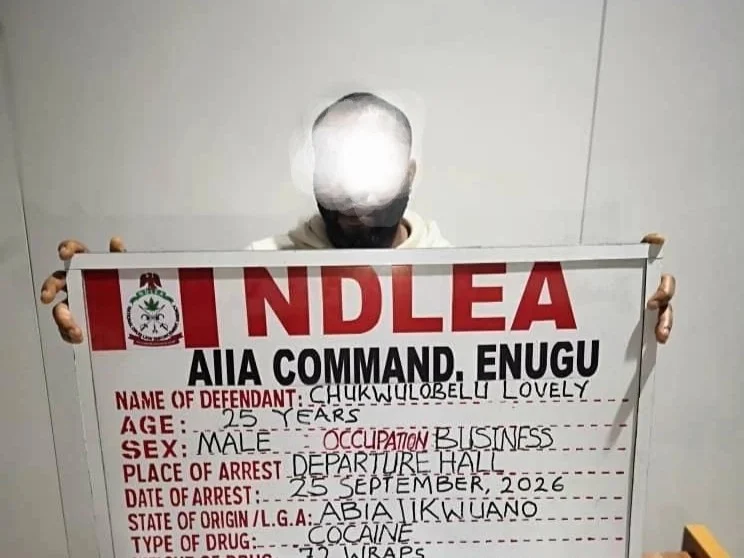 Newlywed caught with cocaine at Enugu airport