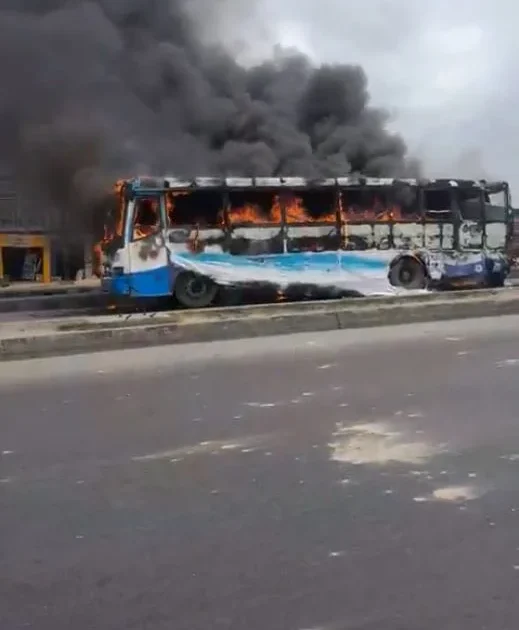Angry Crowd Burns BRT Bus After Motorcyclist Dies in Lagos